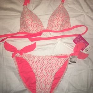 Hula Honey coral and white bikini set